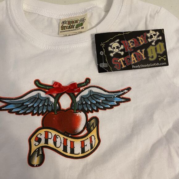 VTG 90s ReadySteadyGo 3T Toddler Girl ShortSleeve White TShirt Spoiled Graphic - Picture 3 of 6